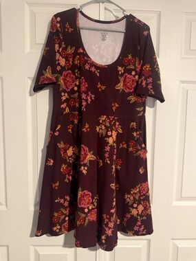 Torrid Floral Mini Dress w/ Pockets | Size 2 | Burgundy Skater Dress Cottagecore